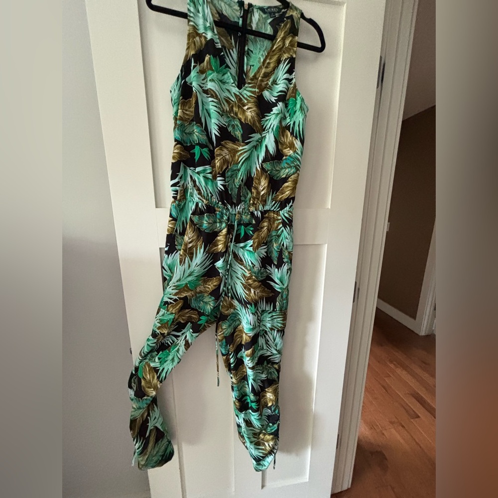 Lauren Ralph Lauren Green and Gold Leaf Jumpsuit